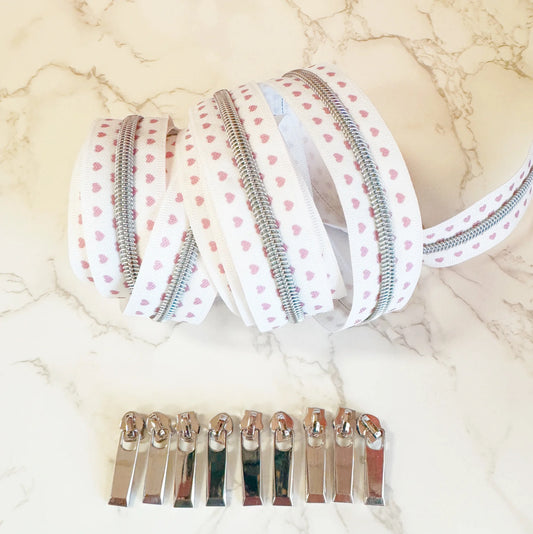 Pink Heart Zipper Pack 3 Yards