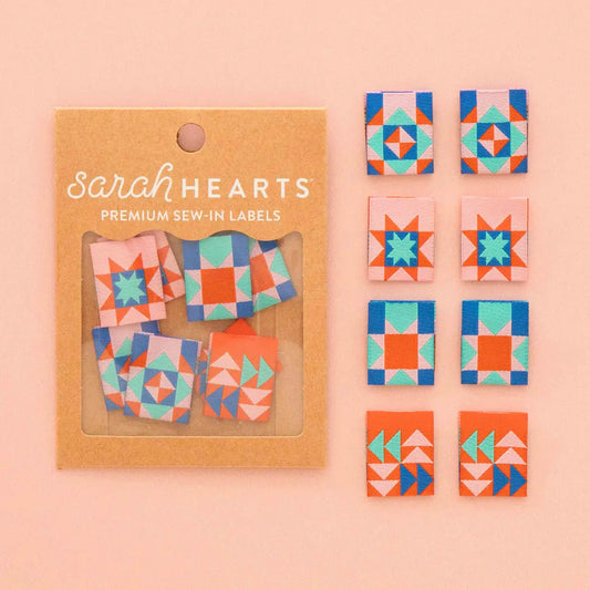 Sarah Hearts Labels: Summer Vibes Quilt Block Multipack Woven Sewing Labels