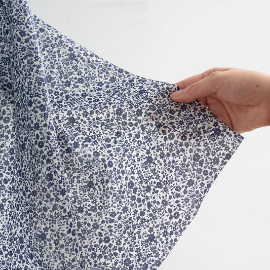 Petit Flowers Cotton Lawn in White & Blue