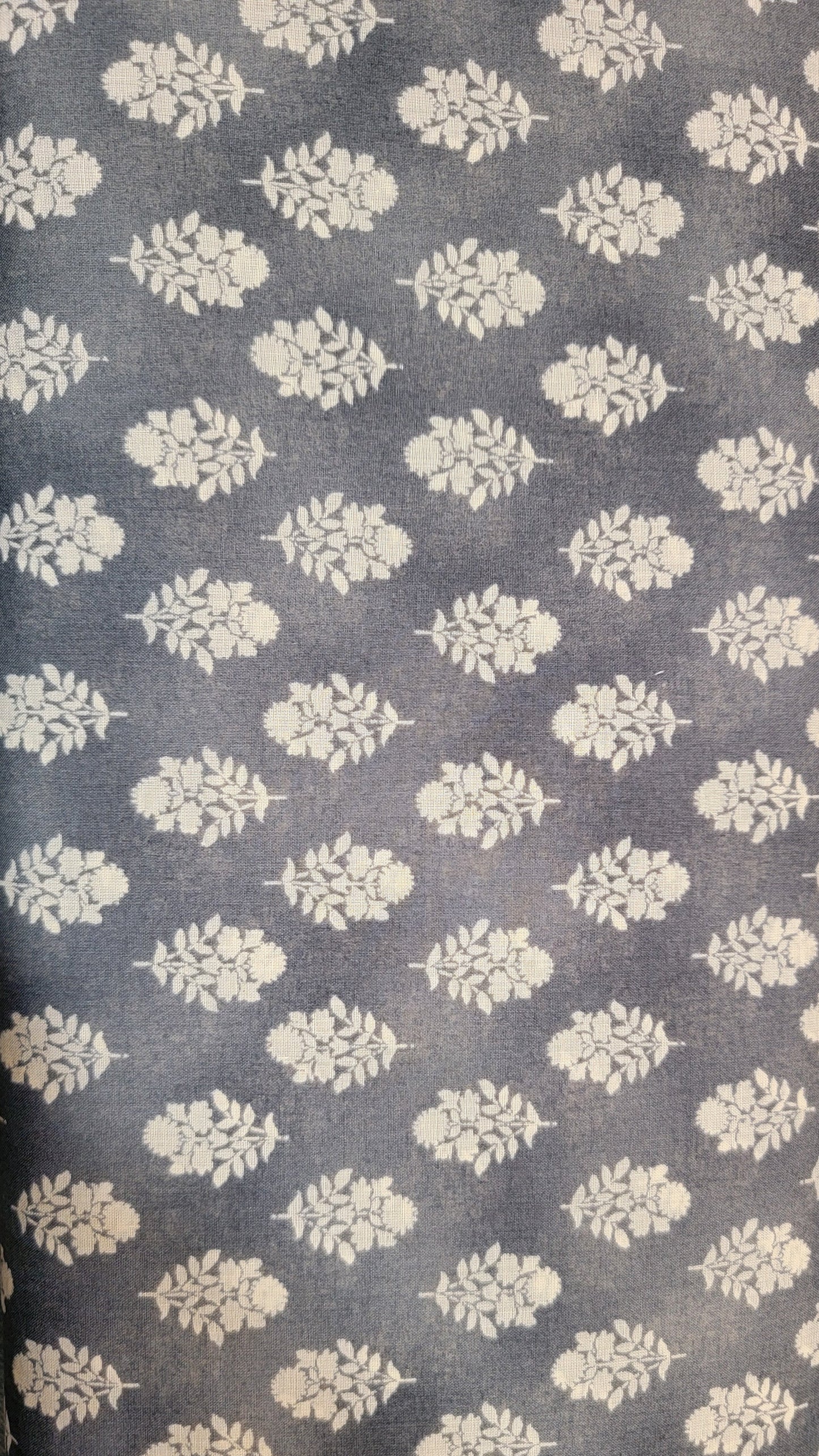 Flownny Sarasa Block Print Floral Cotton Sheeting: Navy