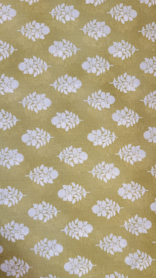 Flownny Sarasa Block Print Floral Cotton Sheeting: Yellow