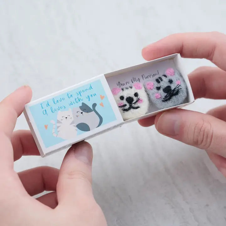 You're My Purrson - Wool Felt Cats in a Matchbox