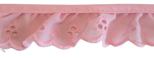 Ruffled Eylet Lace (25mm) - Pink
