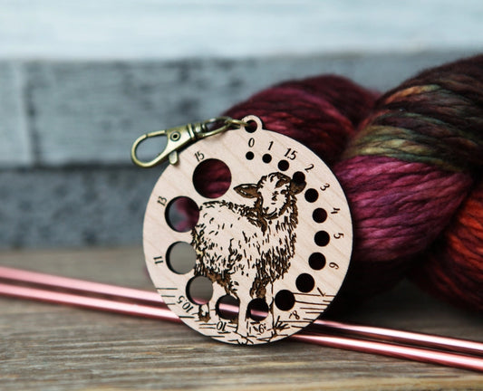 Cherry Wood Sheep Knitting Needle Gauge