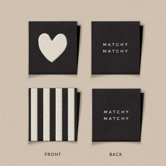 White Heart and Stripe: Square Woven Garment Labels