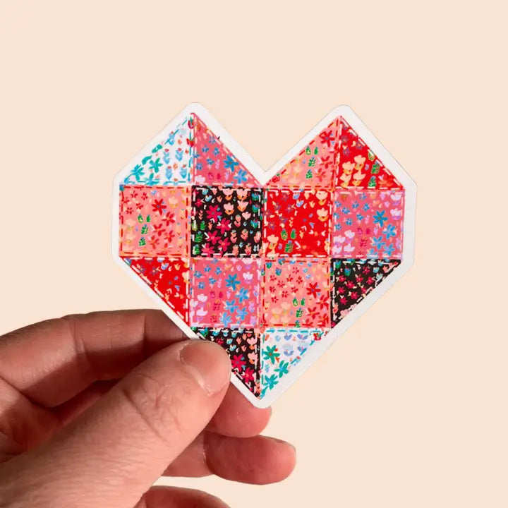 Pink Quilt Heart Vinyl Sticker