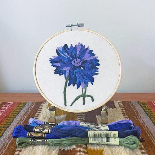 Bachelor Button Embroidery Kit