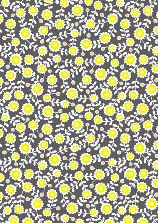 Inflorescence: Grid Flowers in Charcoal with Neon Yellow