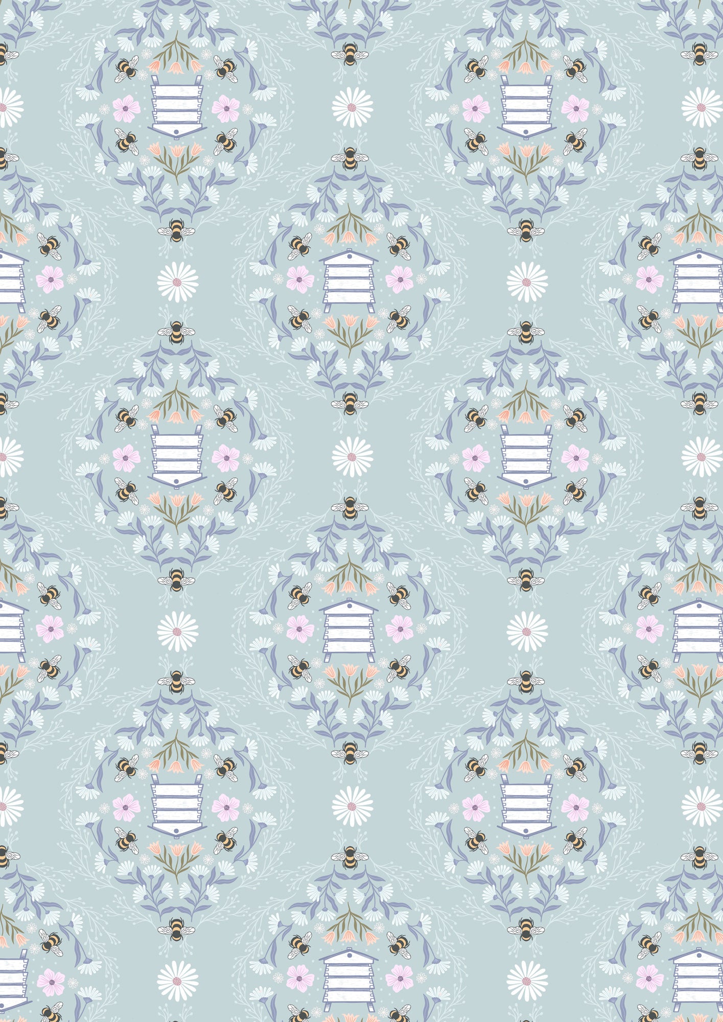 Honey Sweet: Bee Hives in Soft Blue