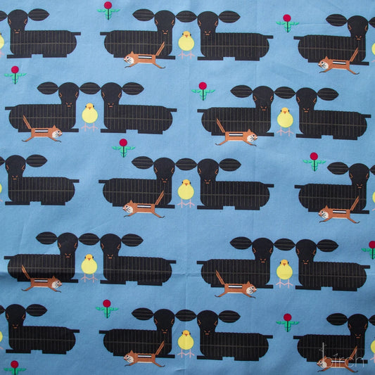 Long Branch - Charley Harper Poplin: Furry Photo Bomber in Blue
