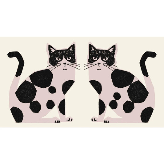 Echino Nekonoe: 2 Cats Cotton Linen Canvas in 2 Tone Neutrals