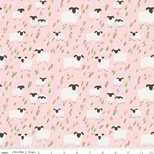 Little Lambs Flannel in Pink