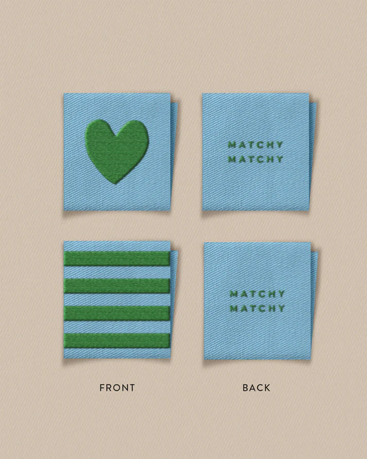Green Heart and Stripe Square Labels