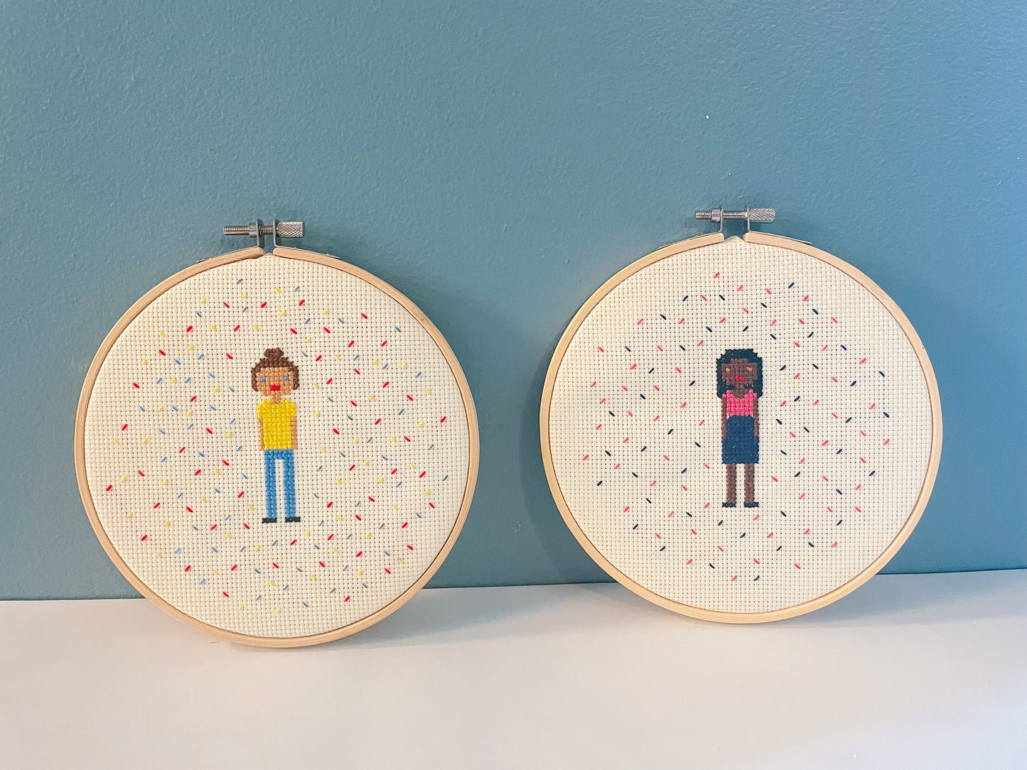 Cross Stitch Self-portrait w/Mallory
