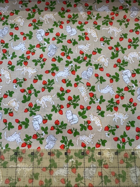 Cotton Shirting in Cats & Strawberries