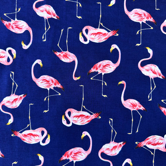 Pink Flamingos on Navy Cotton