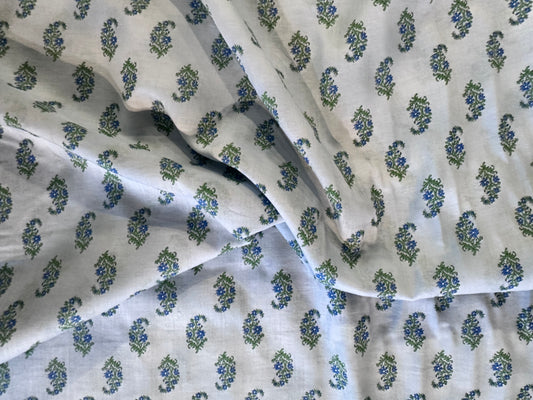 Flownny Sarasa Floral Print Cotton Sheeting: Light Blue