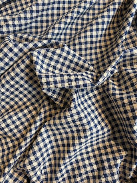 Blue Gingham Plain Weave Organic Cotton