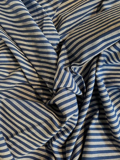 Blue Stripe Plain Weave Organic Cotton