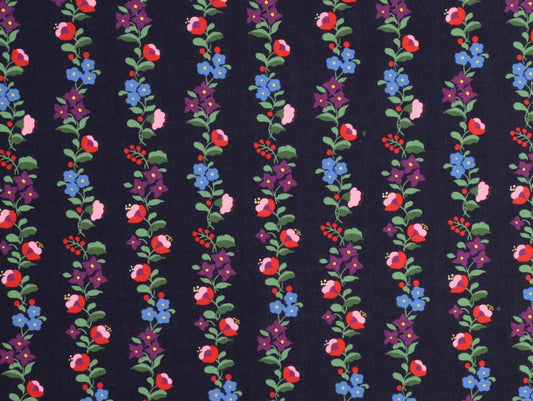 Roberta Floral Stripe ECOVERO Crepe in Black