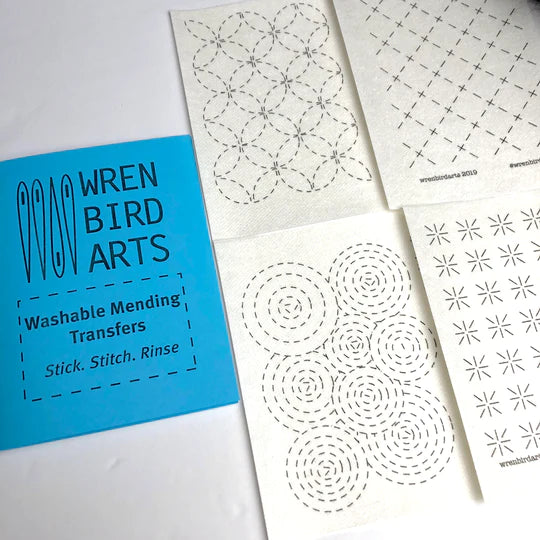 Blue - Washable Mending Transfers - Sashiko Patterns