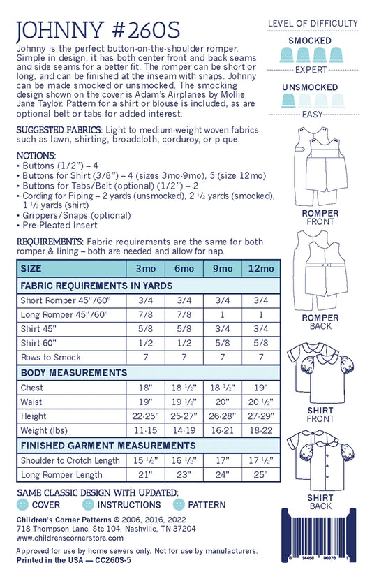 Children's Corner Patterns: Johnny Romper/Jumper & Shirt
