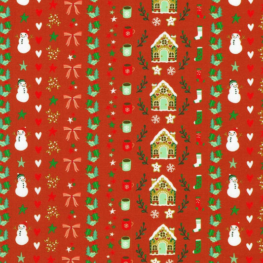 Tiny Tidings - Christmas Hot Chocolate Cocoa Gingerbread Stripe in Cranberry