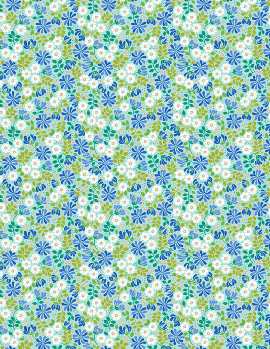 Boho Blooms: Floral Burst in Aqua and Blue