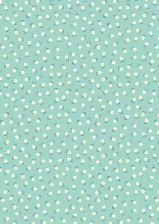 Boho Blooms: Little Daisies in Cream on Aqua