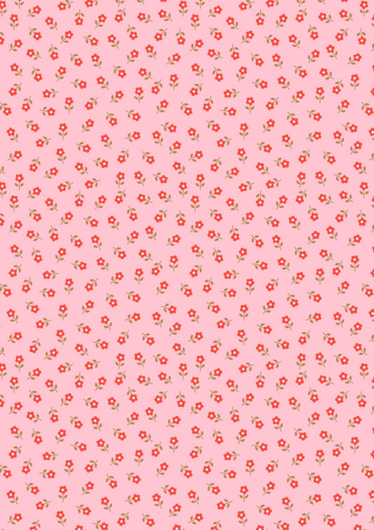 Boho Blooms: Little Daisies in Red on Pink