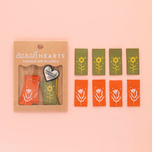 Sarah Hearts Labels: Floral Design Multipack Woven Sewing Labels