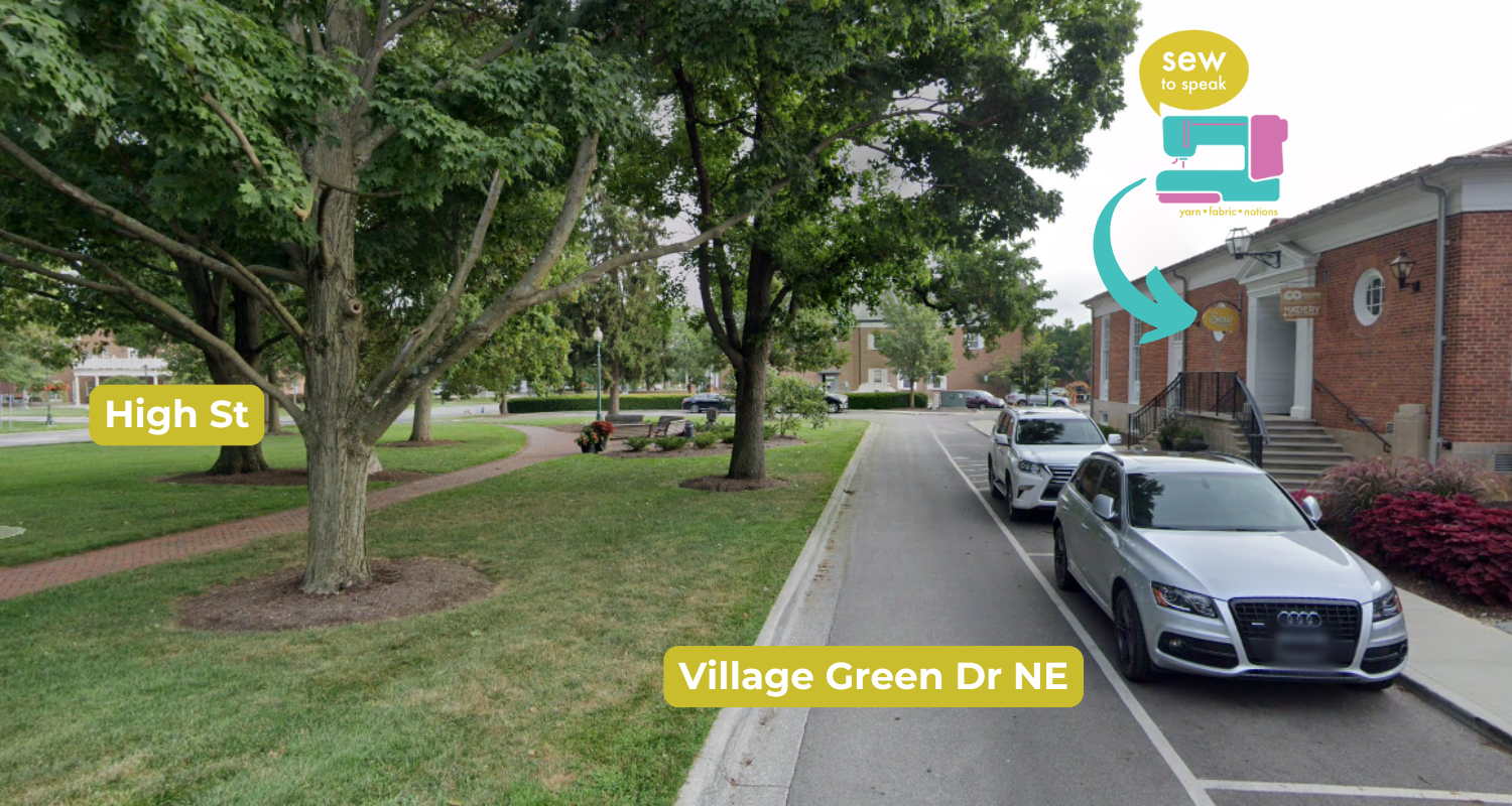 Find the Sew to Speak craft store in Columbus on High Street just past the Village Green Park corner.