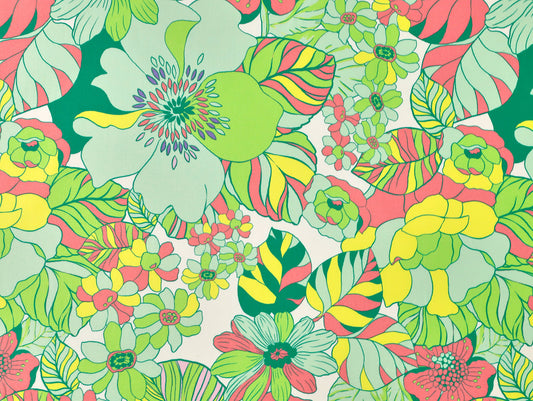 Tropics Green and Pink Stretch Cotton
