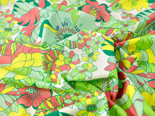Tropics Green and Pink Stretch Cotton