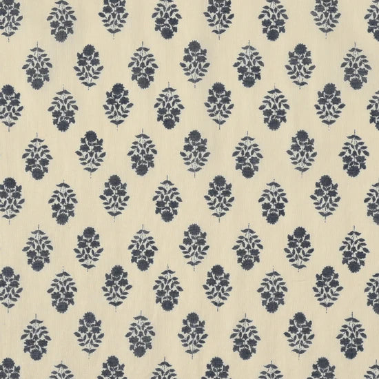 Flownny Sarasa Block Print Floral Cotton Sheeting: White NFA-3100-102 A