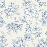 Illustrated Floral Cotton Double Gauze in White & Blue