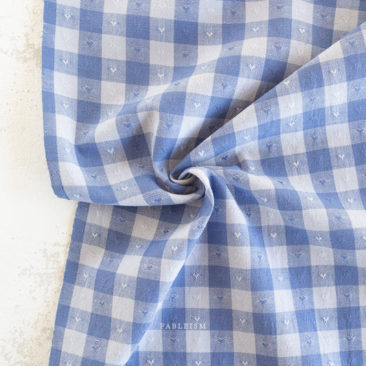 Queen of Hearts: Gingham Dobby Hearts in Alice Blue