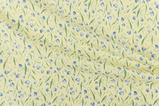 Rayon Margaret Prints: Blue Tulips on Yellow