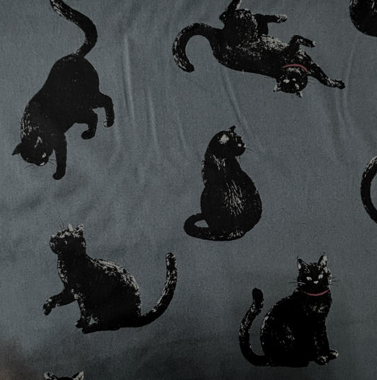 Cotton Oxford: Black Cats in Navy