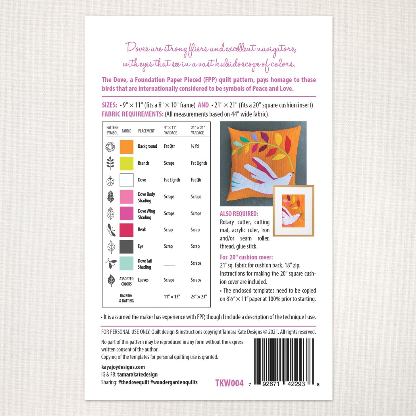 Wondergarden: The Dove - Quilt Pattern by Tamara Kate