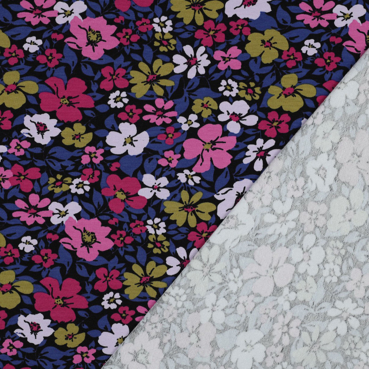 French Terry Flowers: Dark Purple Multicolor