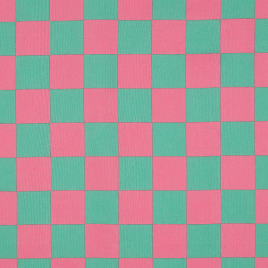 Lightweight Coated Cotton Checks in Green/Pink