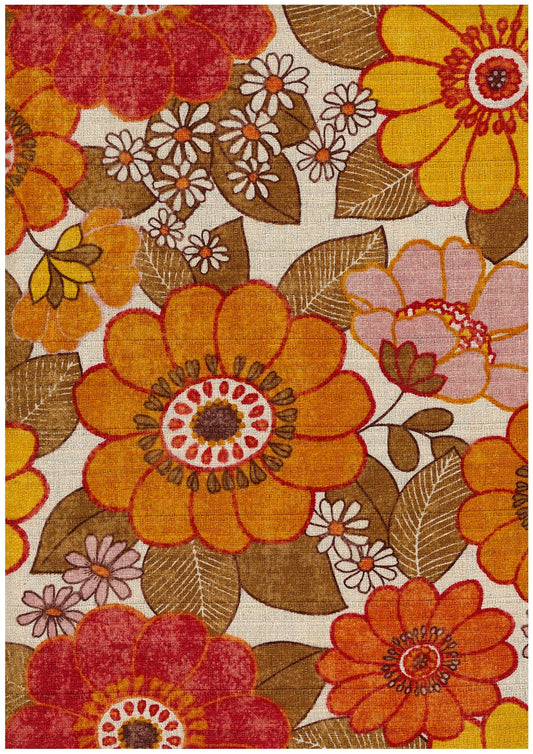 Cotton Dobby Fabric: Retro Floral in Orange