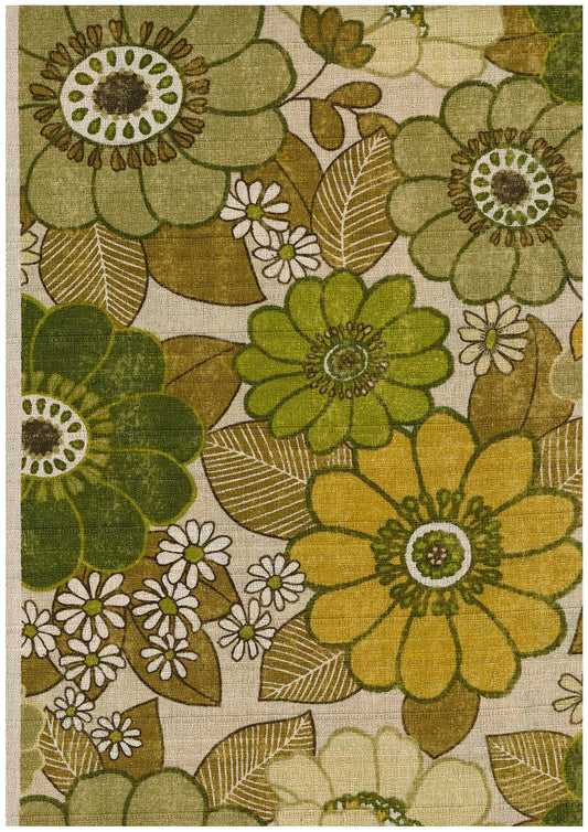 Cotton Dobby Fabric: Retro Floral in Green