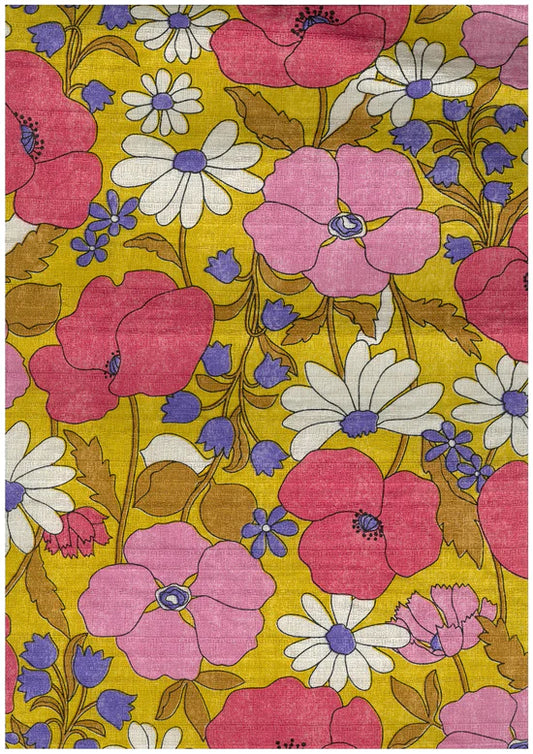 Cotton Dobby Cloth: Sopo Retro Flowers in Yellow