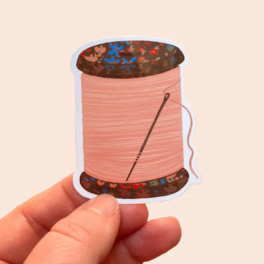 Pink Spool of Thread Vinyl Sticker