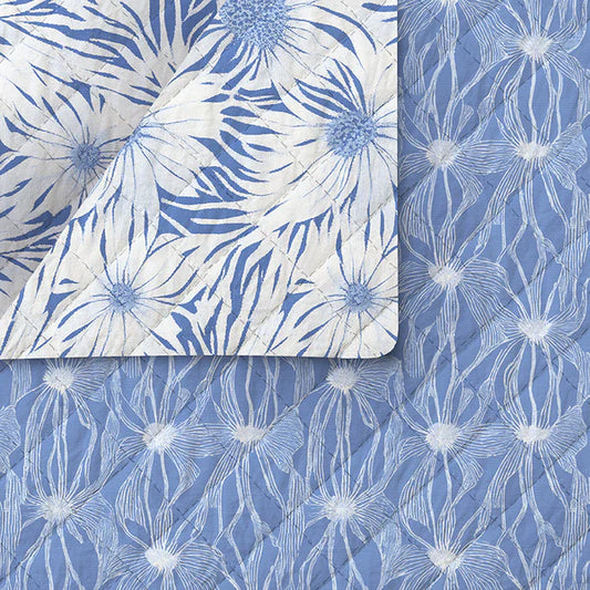 Pre-Quilted Fabric: Abstract Florals in Blue