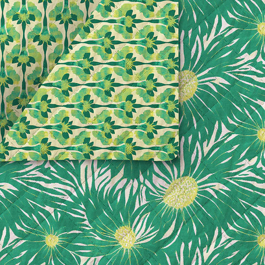 Pre-Quilted Fabric: Abstract Florals in Green