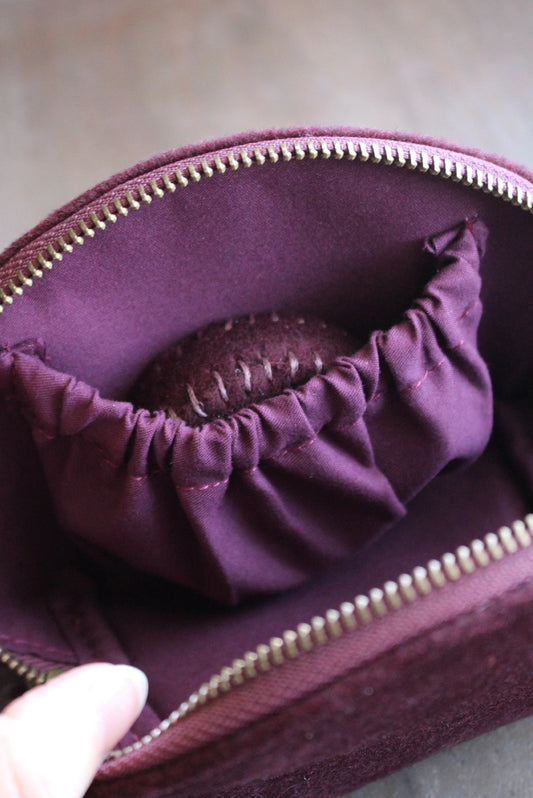 Woolen Zippered Notions Pouch in Eggplant