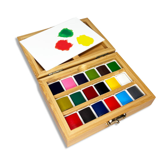 Watercolor Set in Bamboo Box, 18 Colors